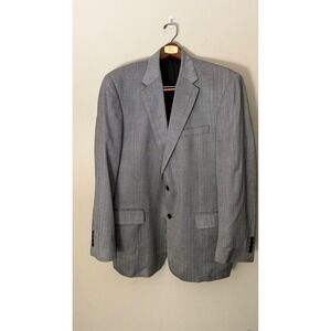 Herringbone Blazer Sport Coat Two Button Gray Career Wear Size Mens 45L